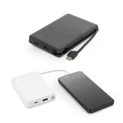 Bateria Portátil em ABS Reciclado 10000 mAh com Cabo Personalizada Bateria Portátil em ABS Reciclado 10000 mAh com Cabo Personalizada