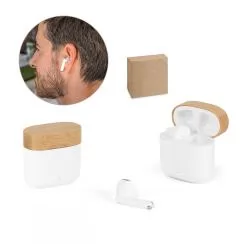 Fone de Ouvido sem Fio em ABS Reciclado e Tampa de Bambu Personalizado Fone de Ouvido sem Fio em ABS Reciclado e Tampa de Bambu Personalizado